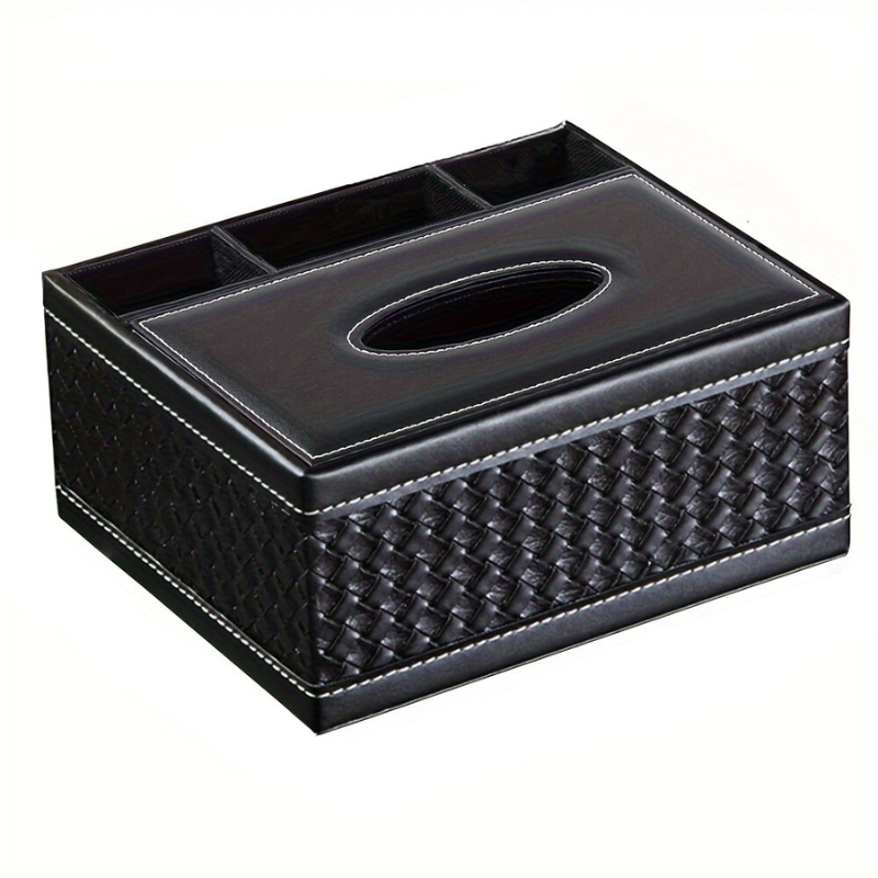 Caixa Multifuncional de Pele Sintética para Lenços e Arrumação – Quatro Compartimentos para Comando e Guardanapos