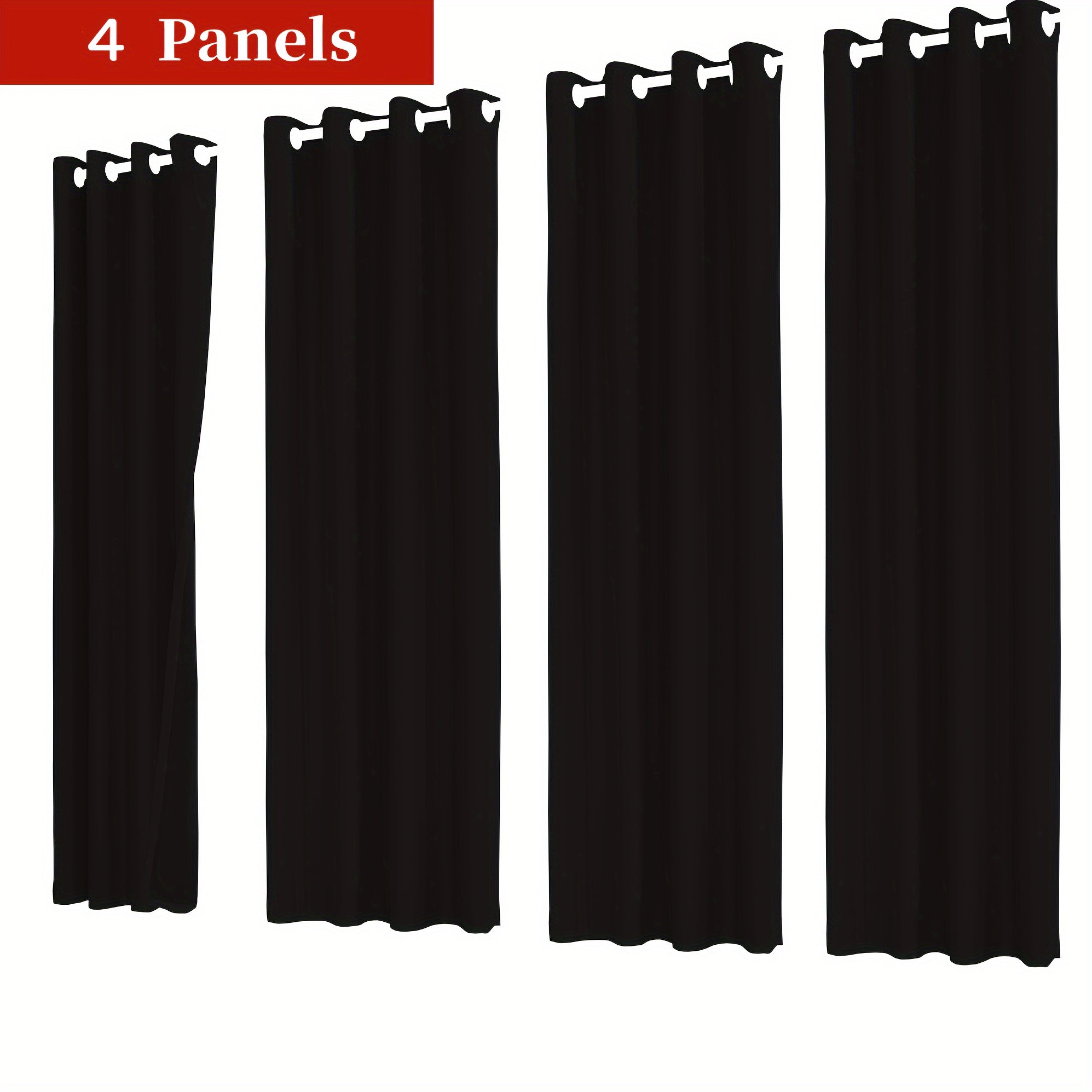 4-piece Set of Blackout Curtains with Rings - Heat Insulating, Privacy Protection