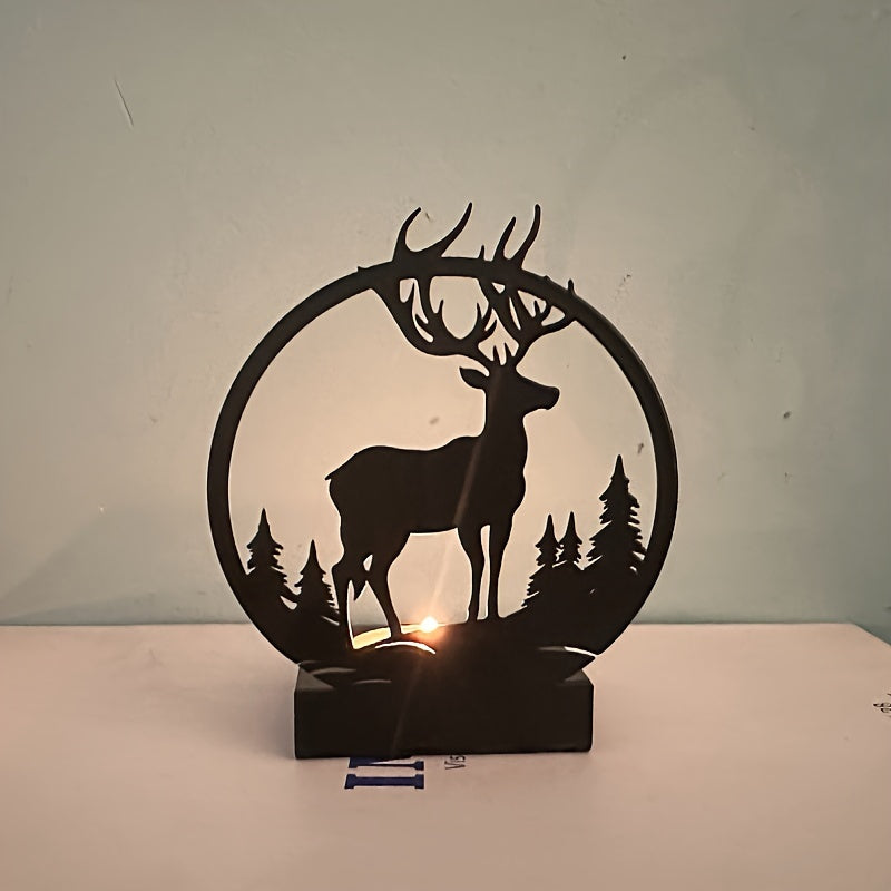Zwart IJzeren Hert Kaarsenhouder - Creatieve Kerstdecoratie