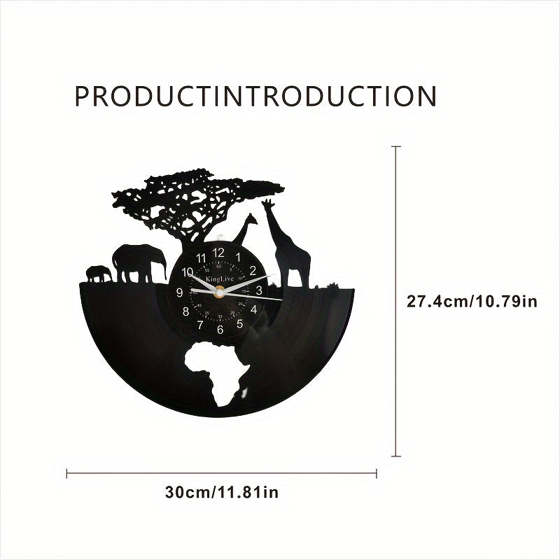 Vinyl Record Wall Clock - Giraffe Theme, Silent Clock, For Living Room, Bedroom, Kitchen or Office