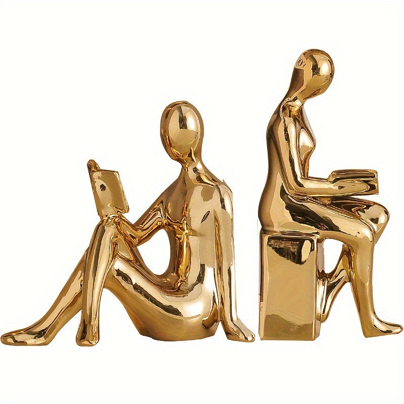 Modern Minimalist Gold-Tone Abstracte Boekensteunen - Perfect voor Thuis en Kantoor Decoratie