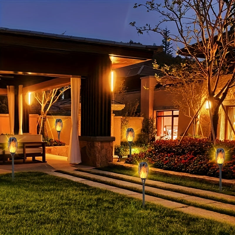 SolarFlame - 6-Pack Solar Torch Lamps with Flickering Flame Effect, Portable Lawn Lamps