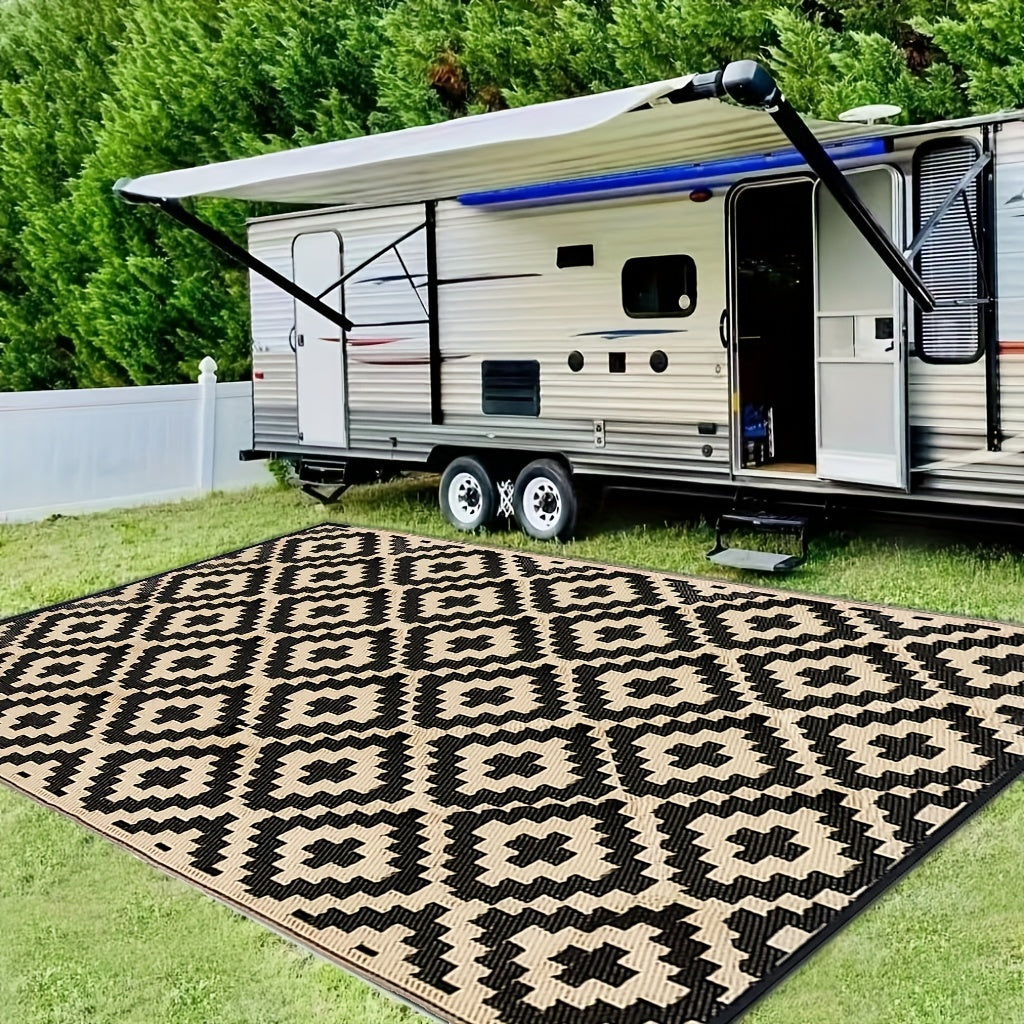 Alfombra exterior plegable estilo bohemio – alfombra de patio impermeable y reversible para balcón, terraza, camping y autocaravana