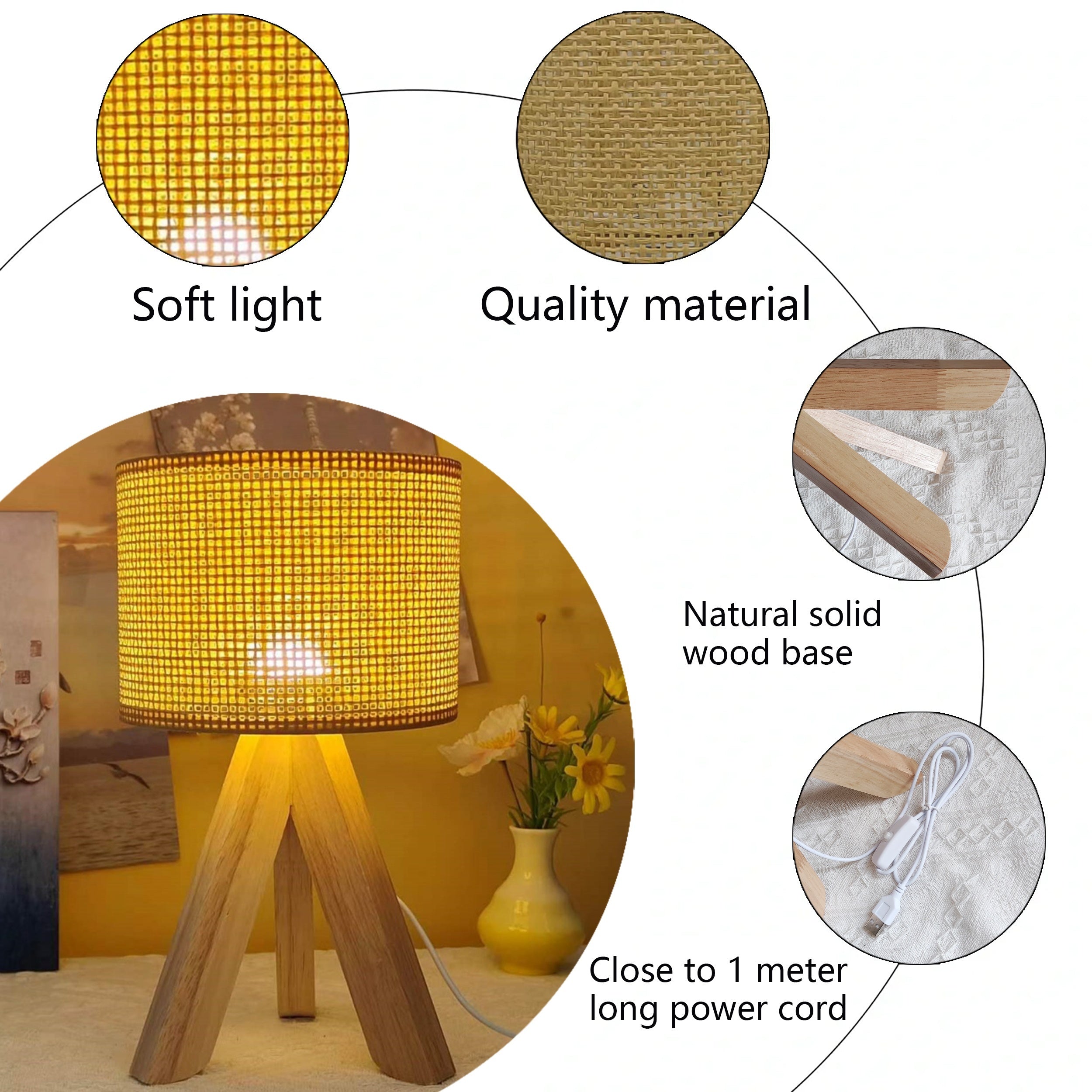 DecoLight - Rustic Wooden Table Lamp with USB Power Supply