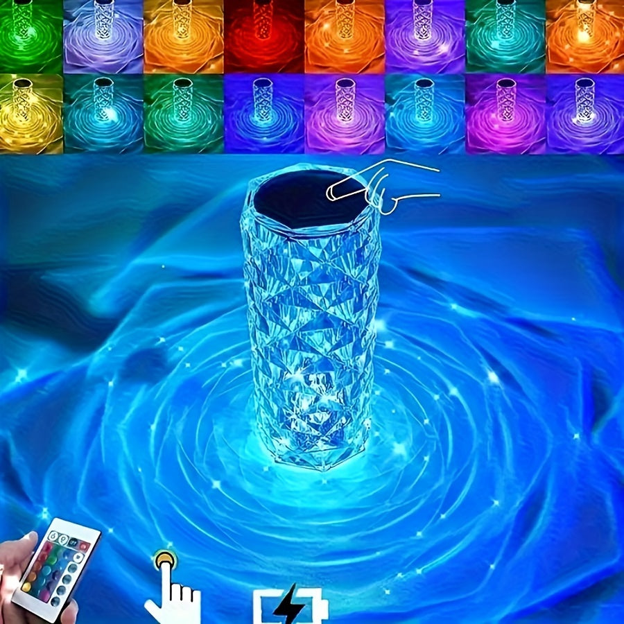 CrystalBloom - Adjustable RGB Table Lamp with USB Rechargeable Lithium Battery and Flower Pattern