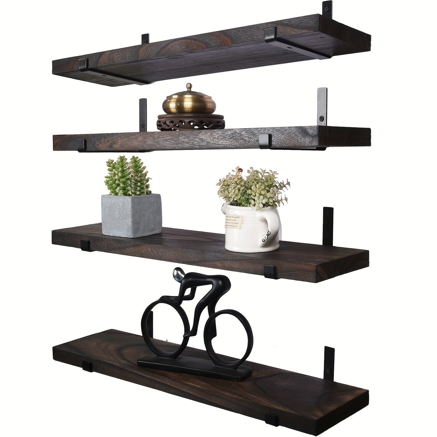 RusticShelf - Set Van 4 Zwevende Houten Wandplanken