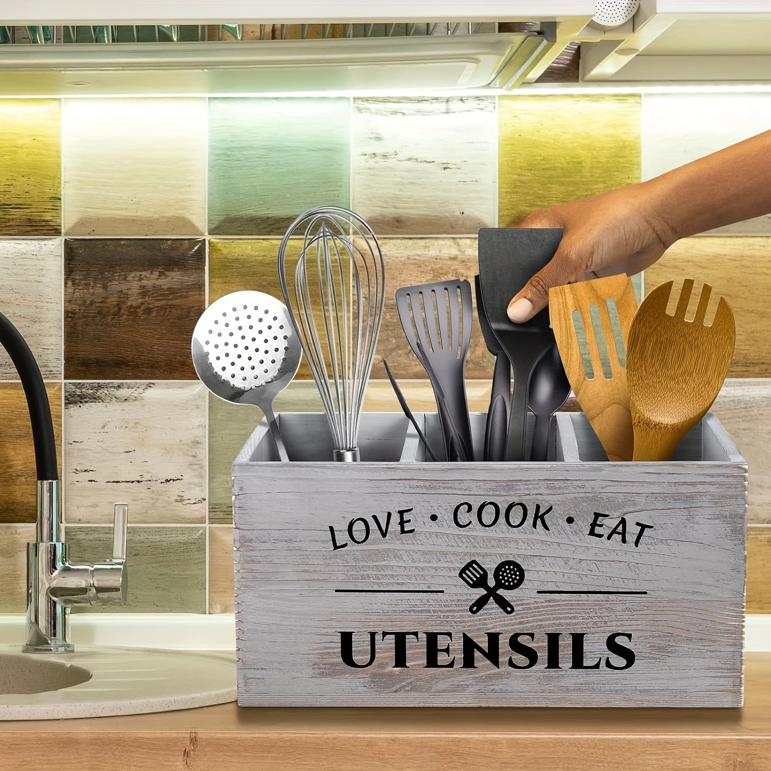 Caixa de Arrumação para Talheres de Madeira – Com Compartimentos para Cozinha, Quarto e Escritório