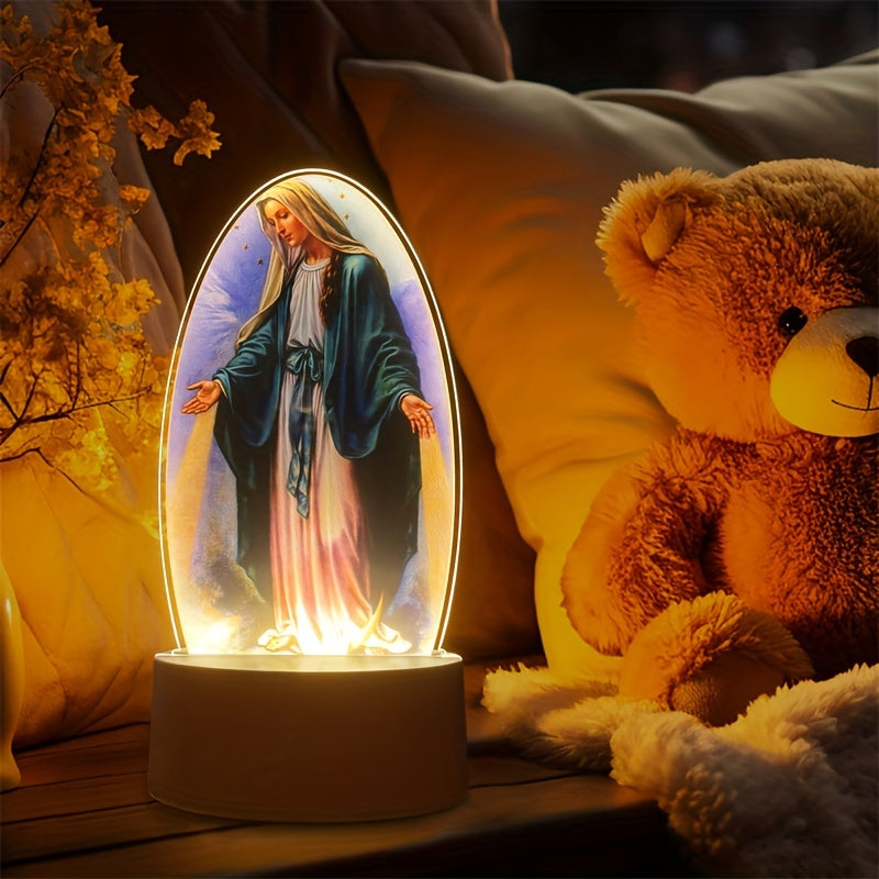 DivineGlow - Lampada Notturna LED Vergine Maria con Cornice Ovale in Acrilico, Alimentata via USB