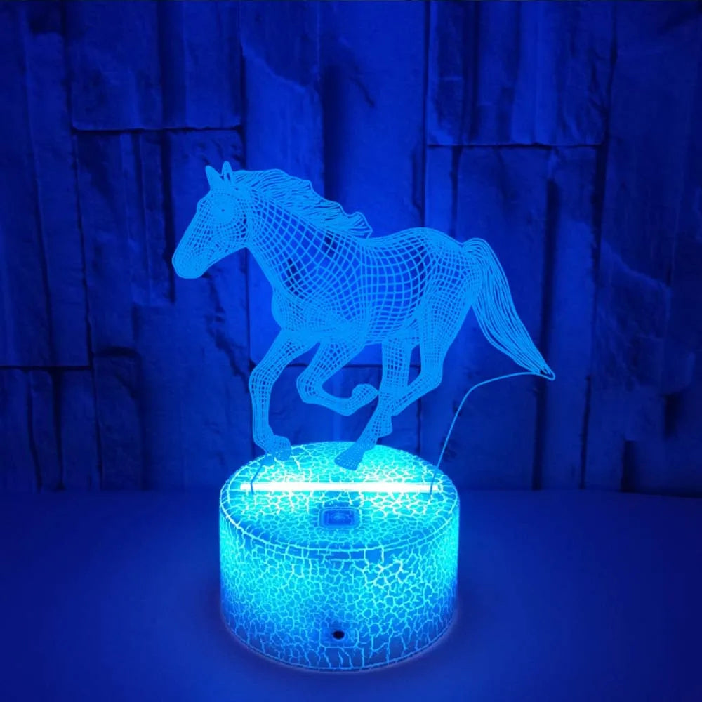 Candeeiro de Cavalo 3D LED – Luminária Noturna Colorida para Crianças e Amantes de Cavalos