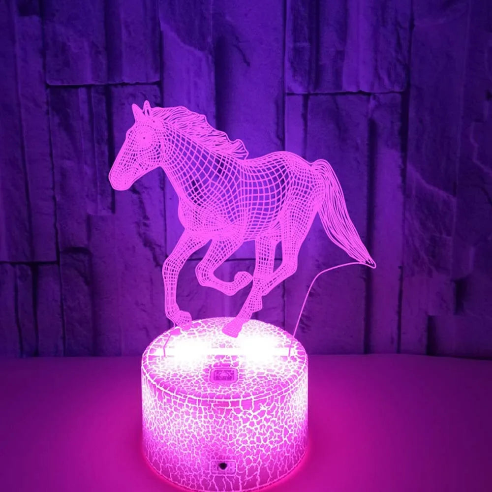 Candeeiro de Cavalo 3D LED – Luminária Noturna Colorida para Crianças e Amantes de Cavalos