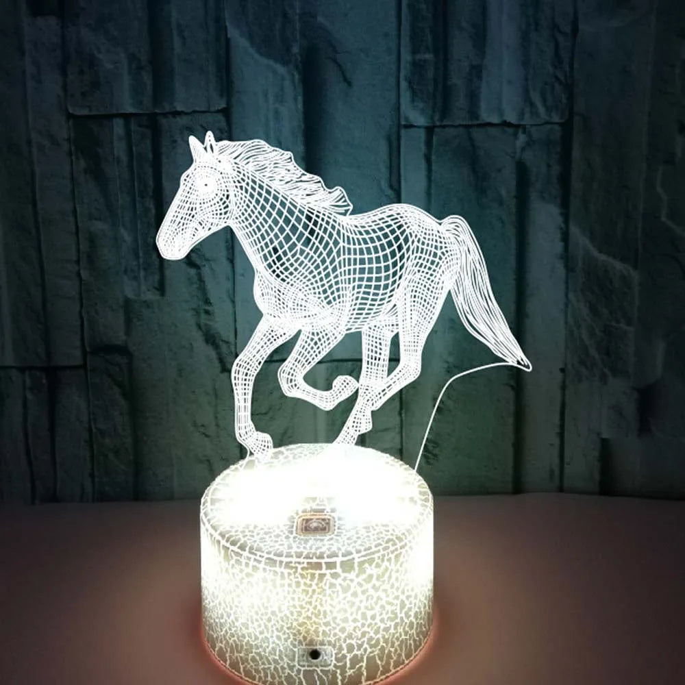Candeeiro de Cavalo 3D LED – Luminária Noturna Colorida para Crianças e Amantes de Cavalos