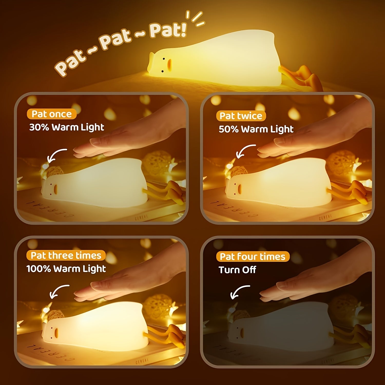 DuckGlow - Cute Duck Night Light with USB Rechargeable Battery and Dimmable Light