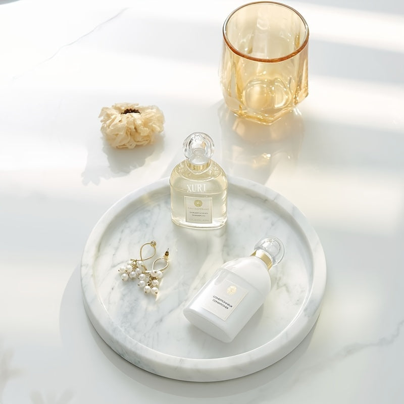 MarbleTray - Tabuleiro Redondo de Mármore 8 Polegadas | Polido para Decoração e Armazenamento