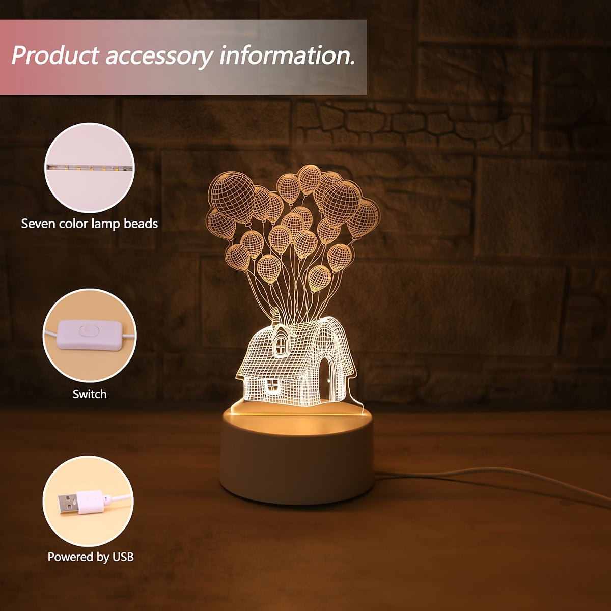 LumiBalloon - Lampada Notturna 3D a LED a Forma di Palloncino Alimentata via USB