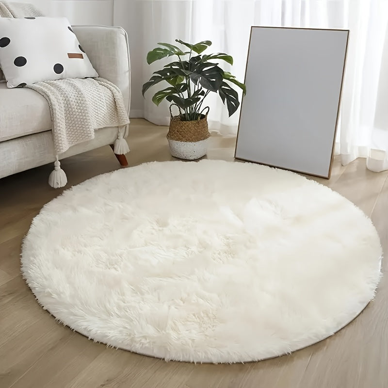 Tapete Redondo de Pelúcia Branco Super Macio - Perfeito para Sala de Estar, Quarto e Quarto de Criança - Antiderrapante, Fofo e Fabricado à Máquina