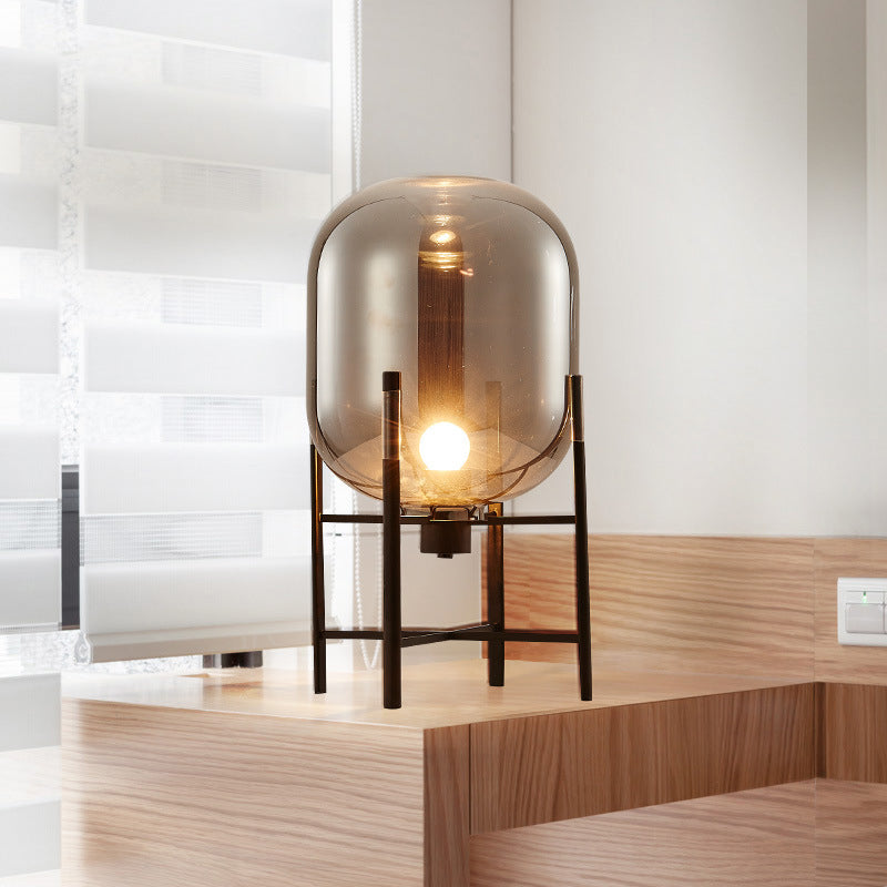 Lámpara nocturna oval moderna - Pantalla de vidrio gris humo/cognac con base metálica vertical