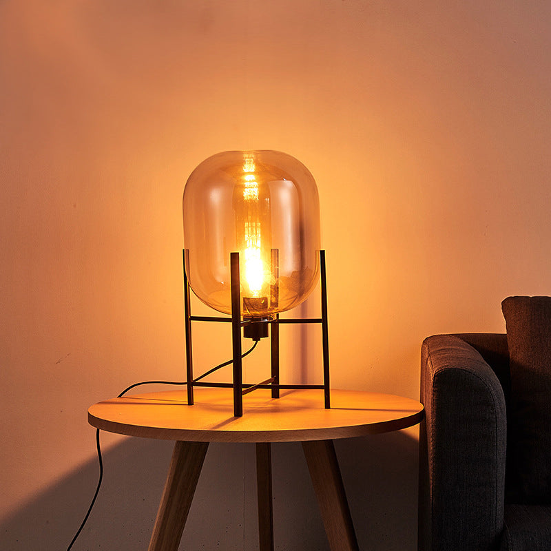 Lámpara nocturna oval moderna - Pantalla de vidrio gris humo/cognac con base metálica vertical