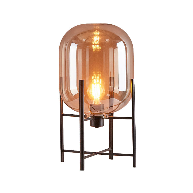Lámpara nocturna oval moderna - Pantalla de vidrio gris humo/cognac con base metálica vertical
