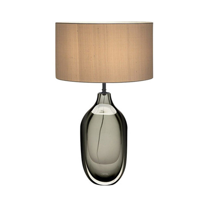 CrystalGlow - Lámpara de mesa moderna de cristal con pantalla de tela en kaki