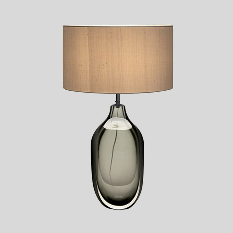 CrystalGlow - Candeeiro de Mesa Moderno com Cristais e Abajur de Tecido em Caqui
