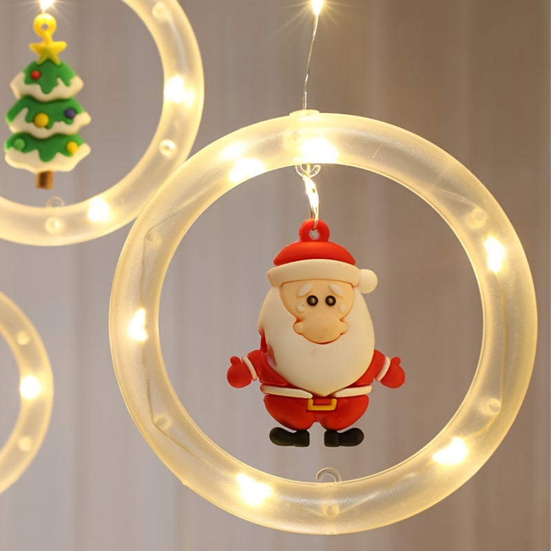 New Christmas lights with Santa Claus cartoon shape, hanging window curtain lights, LED color lights, window decoration, star lights, USB interface, Halloween gift.