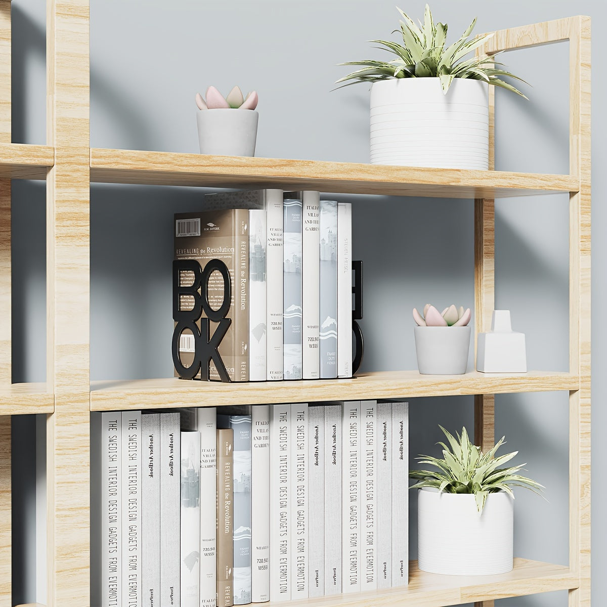 Conjunto de 2 Suportes de Ferro para Livros com Acabamento Envernizado - Design Decorativo em Forma de L com Inscrição ‘BOOK’