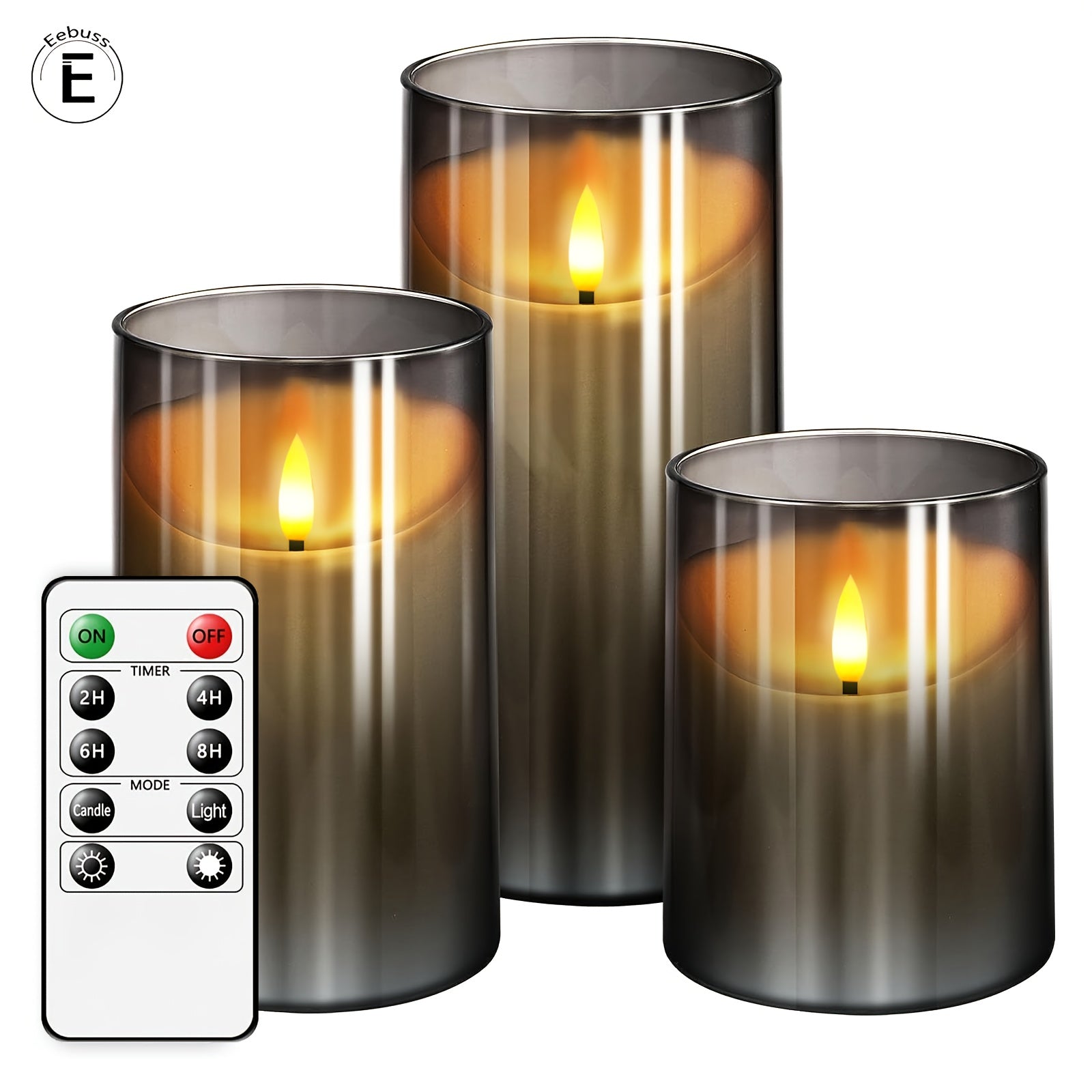 3 velas LED com comando à distância - com função temporizador e sensor infravermelho, cinzento
