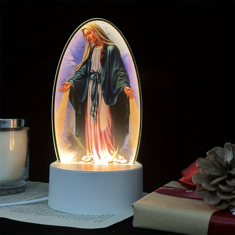 DivineGlow - LED Virgin Mary Night Light with Acrylic Oval Frame, USB-Powered