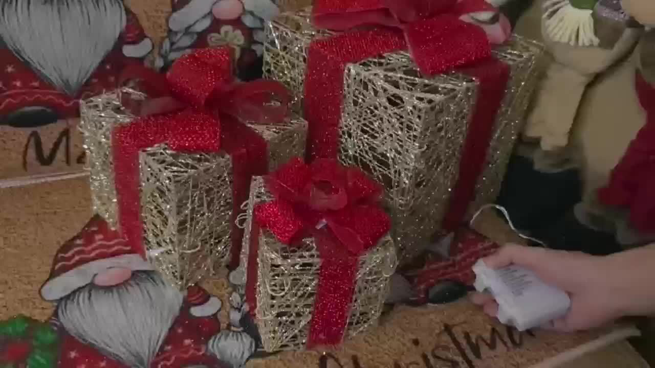 GlowGifts - Set di 3 Scatole Regalo di Natale Illuminati con Fiocchi