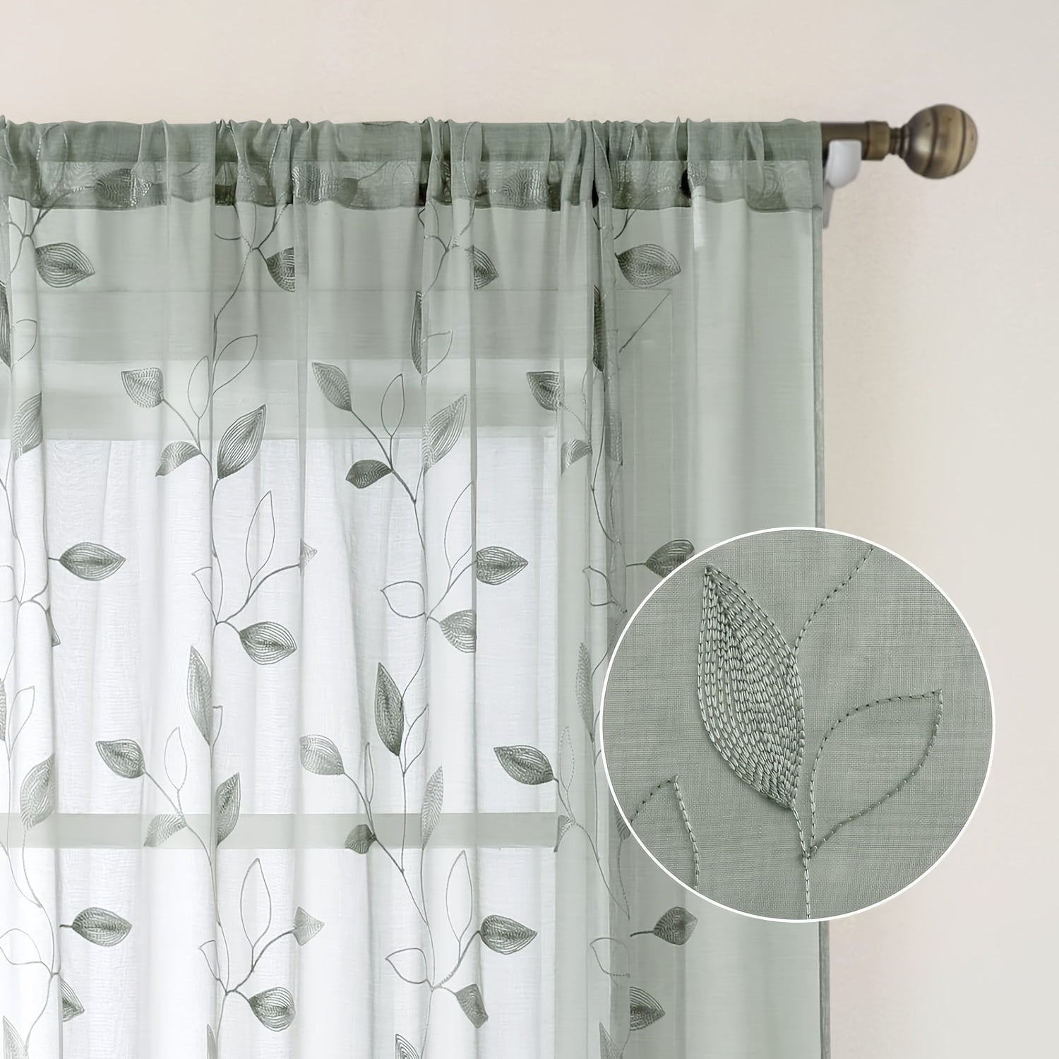 Blad Ricamo Tende Trasparenti - 2 Pezzi con Astuccio per Bastone per Camera da Letto e Soggiorno