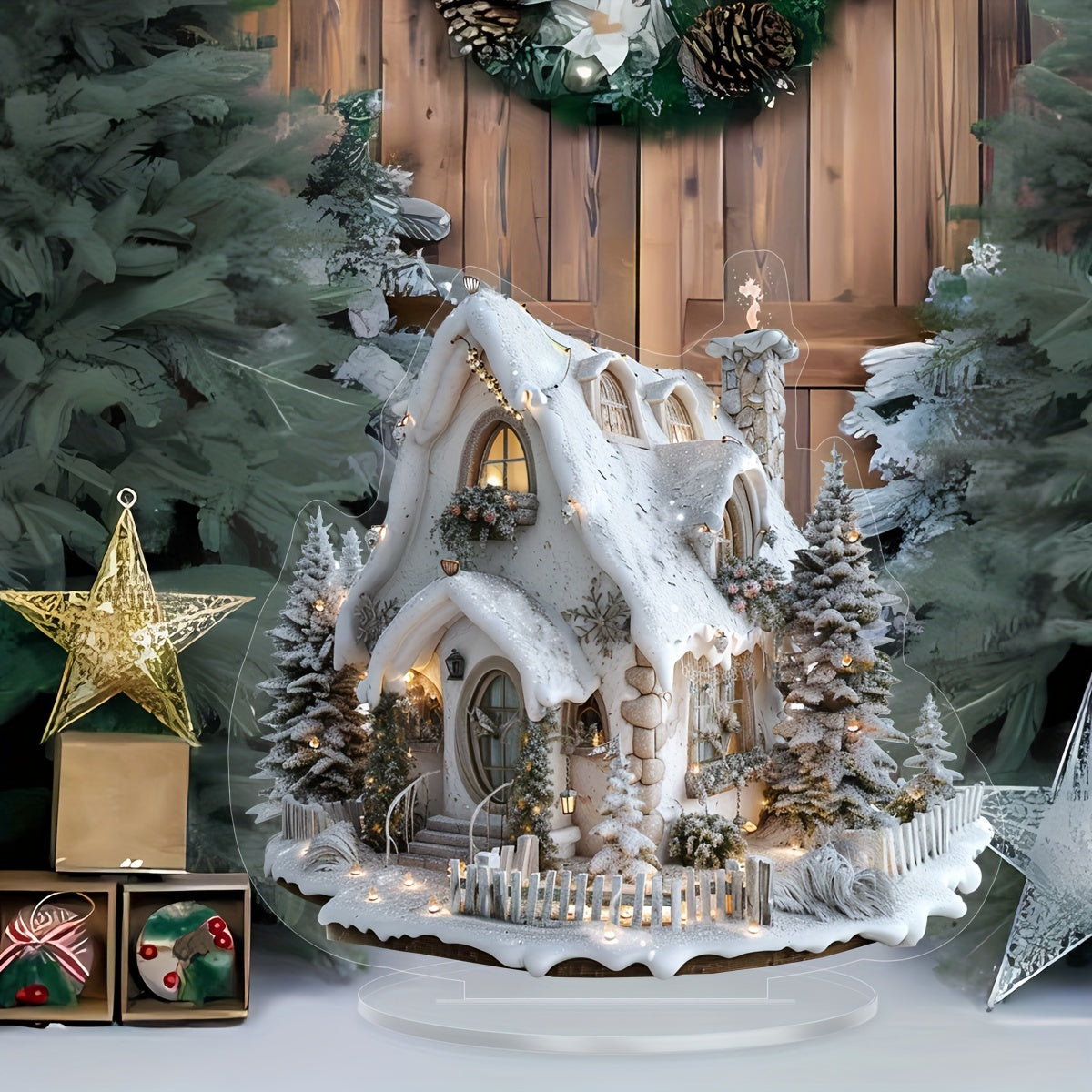 EnchantedVillage - Aldeia de Natal em Acrílico para Decoração de Mesa, Estilo Rústico Chic