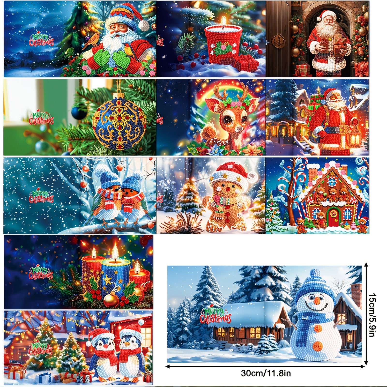 Kit de 12 tarjetas de felicitación de pintura de diamantes DIY - Diseños de muñeco de nieve y ciervo para Navidad, Acción de Gracias, cumpleaños - Regalo de manualidades perfecto para familia y amigos