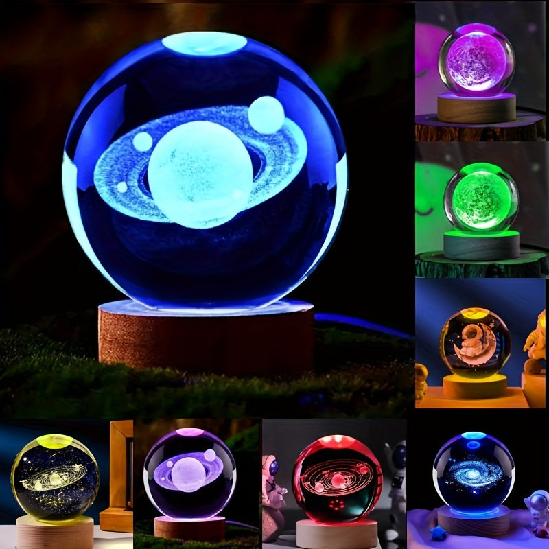 LumiSphere - 3D Crystal Ball LED Night Lamp with Wooden Base