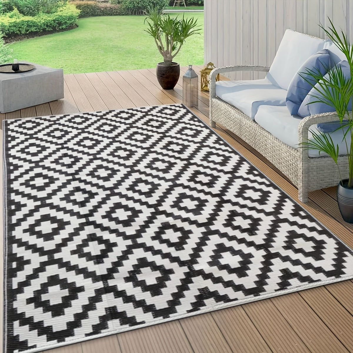 Tappeto Esterno Impermeabile Intrecciato a Mano - Resistente alle Intemperie e ai Colori, Perfetto per Campeggio, Terrazze e Giardini