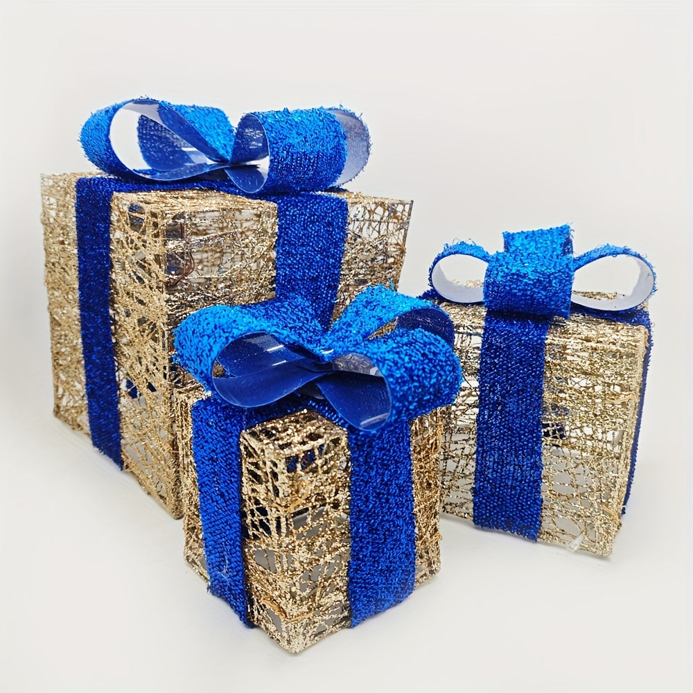 GlowGifts - Set di 3 Scatole Regalo di Natale Illuminati con Fiocchi