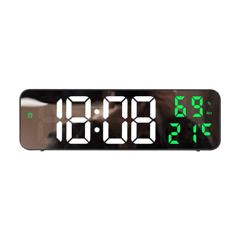 Orologio da parete digitale a LED con visualizzazione di temperatura e umidità