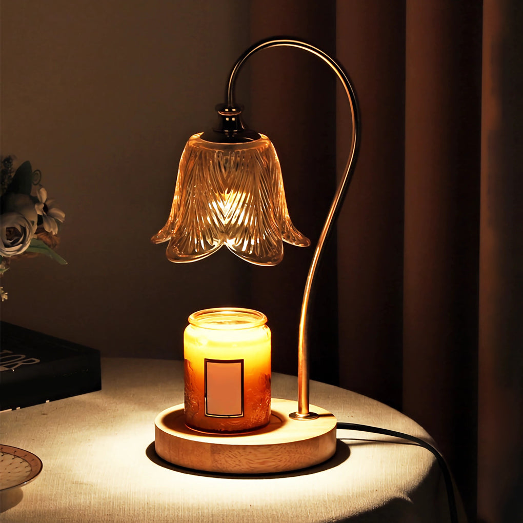 CandleGlow - Calentador de Velas Lámpara de Mesa con Pantalla de Cristal