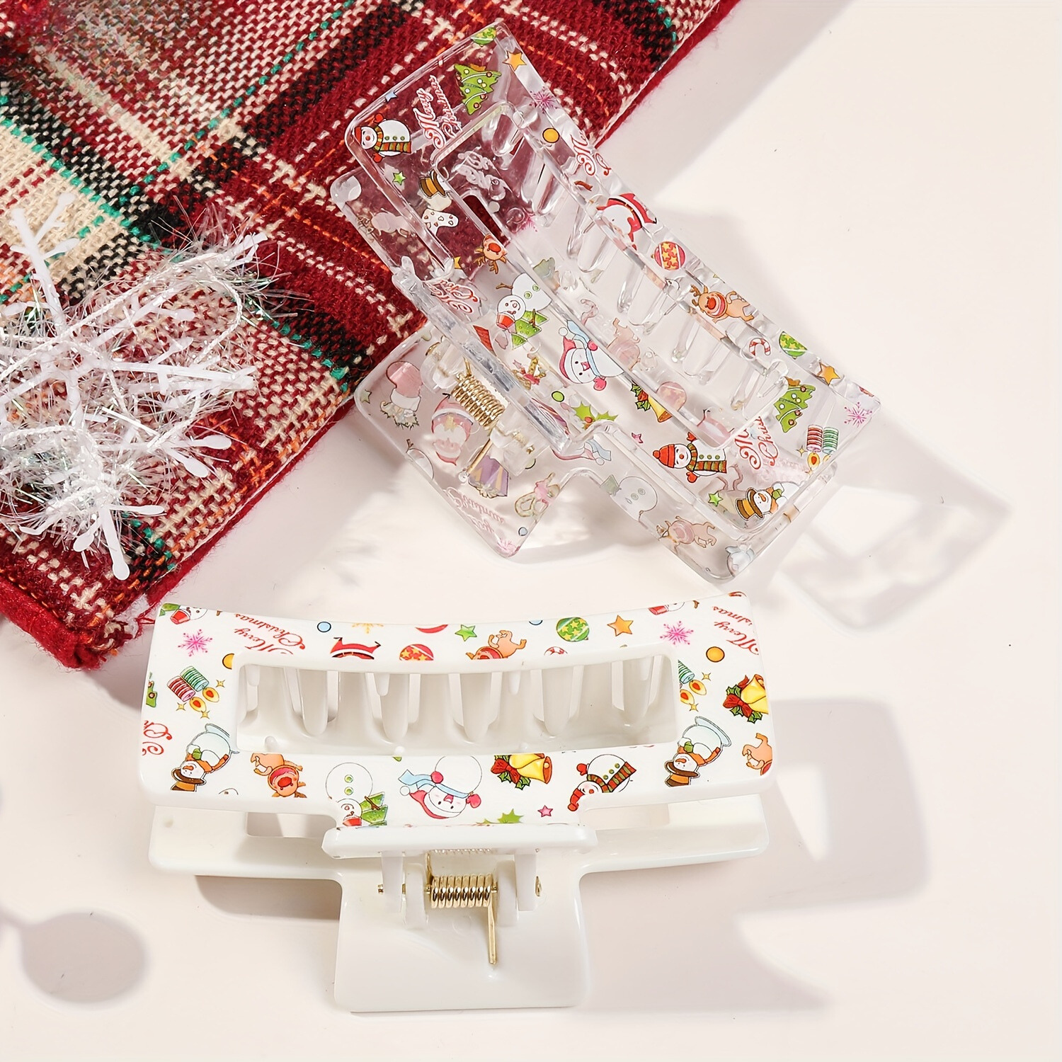 FestiveClips - Set da 4 pezzi Fermagli per capelli eleganti con stampa natalizia