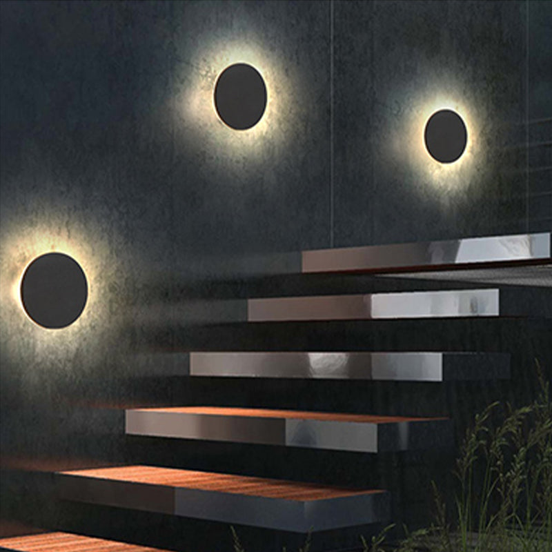 LunaGlow - Lámparas de pared LED minimalistas de metal negro para jardín y pasillo