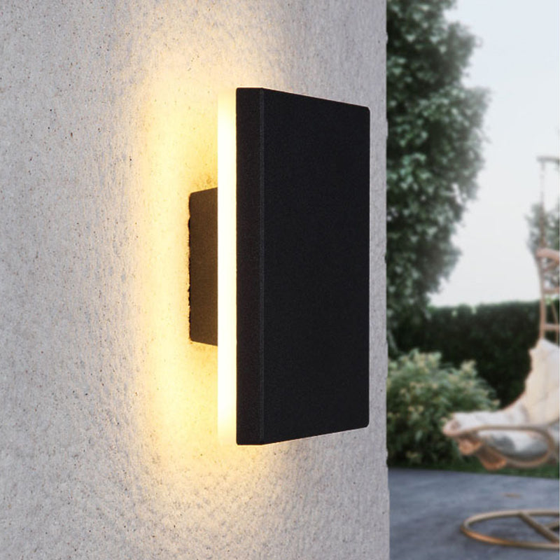 LunaGlow - Lámparas de pared LED minimalistas de metal negro para jardín y pasillo