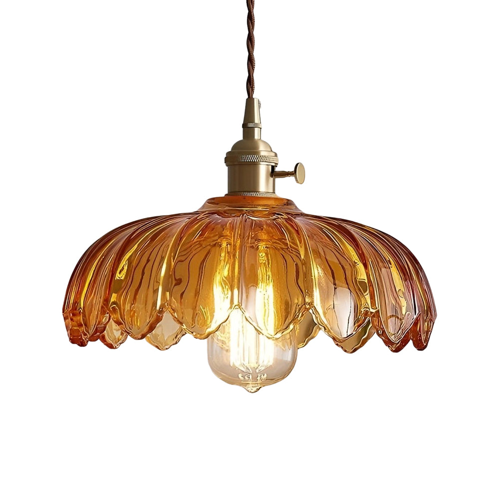BrassBloom - Vintage Hanging Lamp of Glass and Brass for Living Room and Dining Room