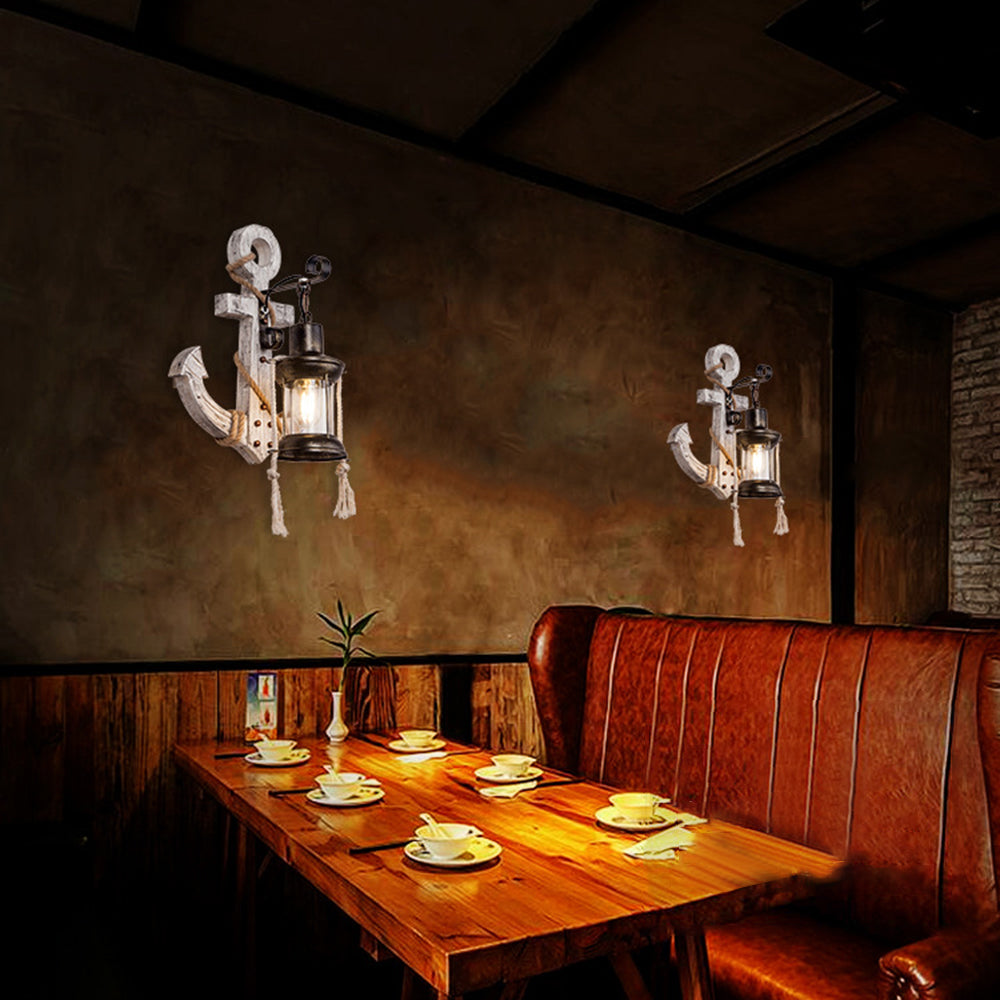 Austin Vintage LED Wall Lamp - Anchor, Dining/Living Room, Metal/Wood