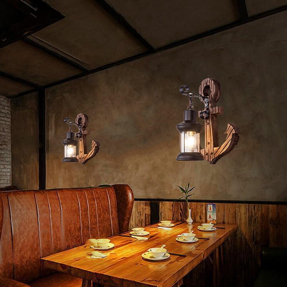 Austin Vintage LED Wall Lamp - Anchor, Dining/Living Room, Metal/Wood