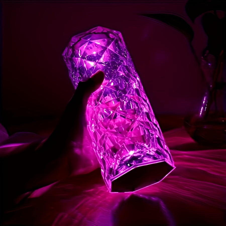 CrystalBloom - Candeeiro de Mesa RGB Ajustável com Bateria de Lítio Recarregável por USB e Padrão de Flores