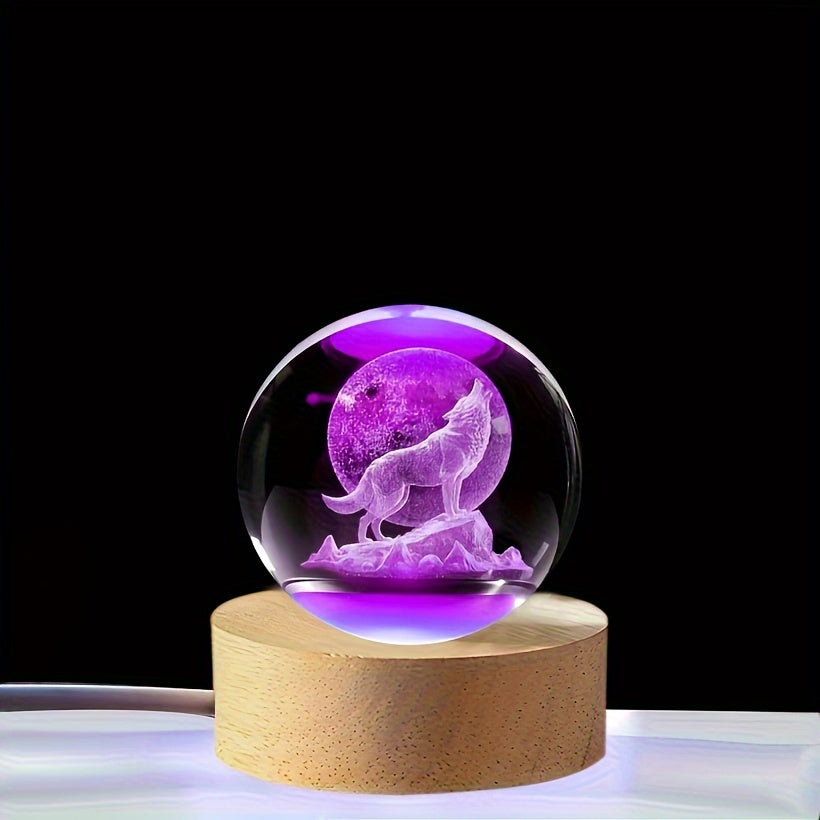 WolfLamp - Bola de nieve de cristal con lobo aullador 3D lámpara nocturna USB