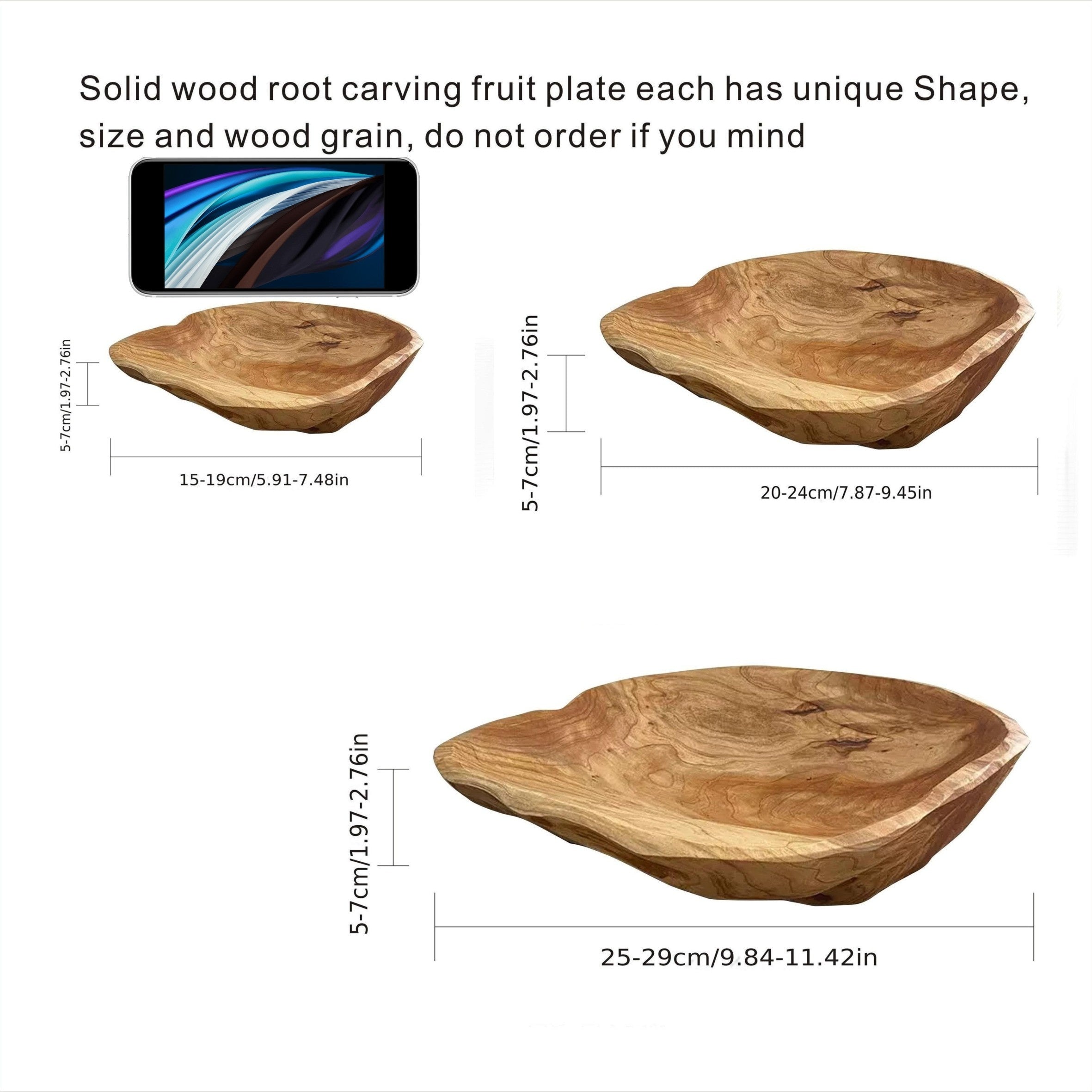 RusticWood - Solid Wood Snack & Fruit Bowl for Living Room Decor