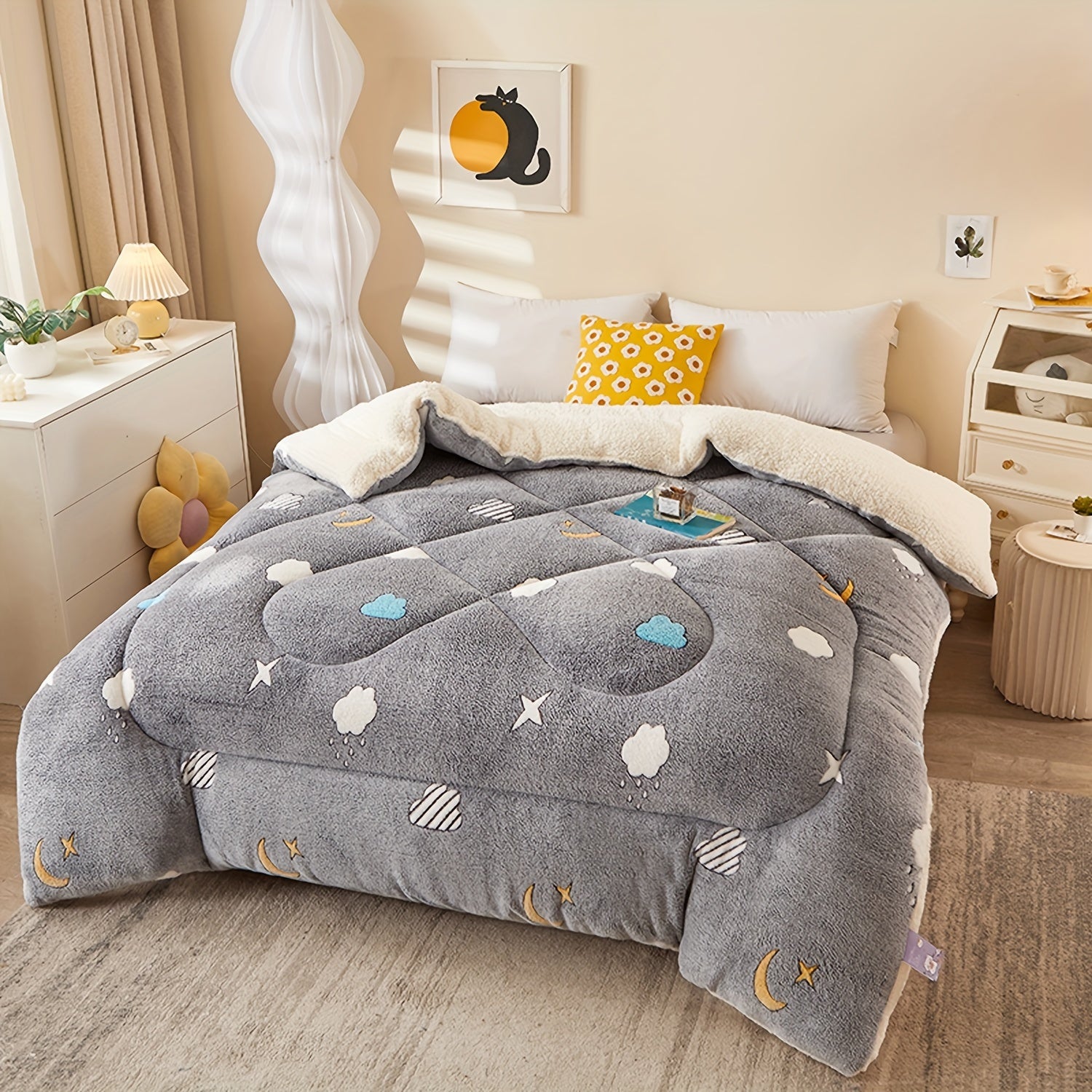 Edredão de Inverno em Pêlo Suave com Flores – Cobertura Quente de Poliéster para Outono e Inverno, Adequado para Quartos de Dormir e de Hóspedes