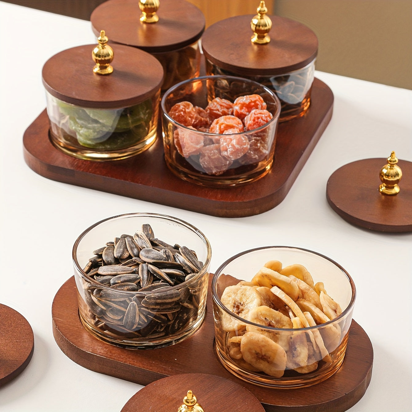 GlassSet - Luxury Glass Snack Bowls with Acacia Wood Tray