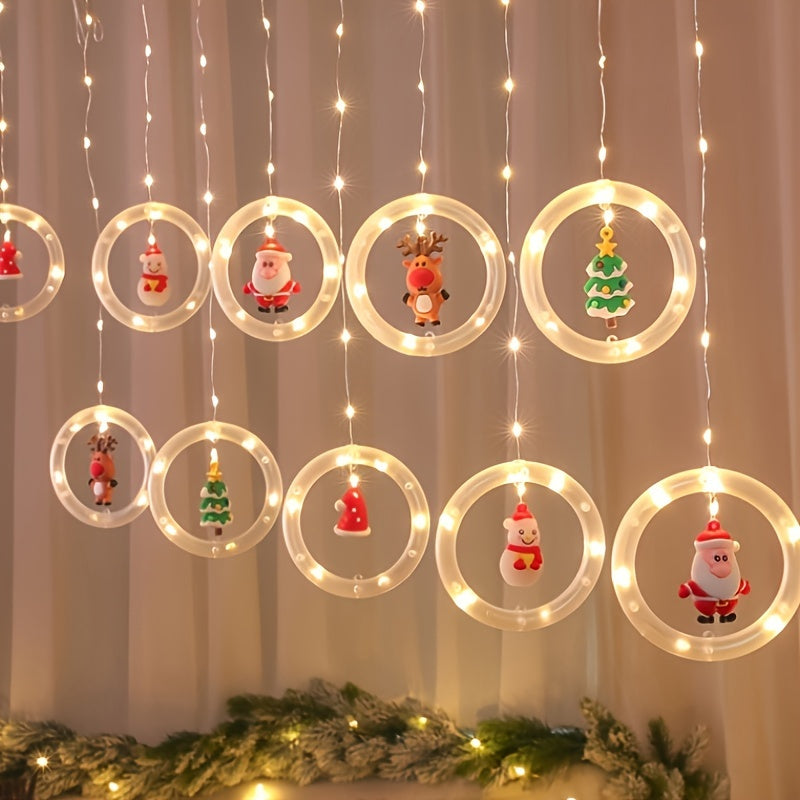 New Christmas lights with Santa Claus cartoon shape, hanging window curtain lights, LED color lights, window decoration, star lights, USB interface, Halloween gift.