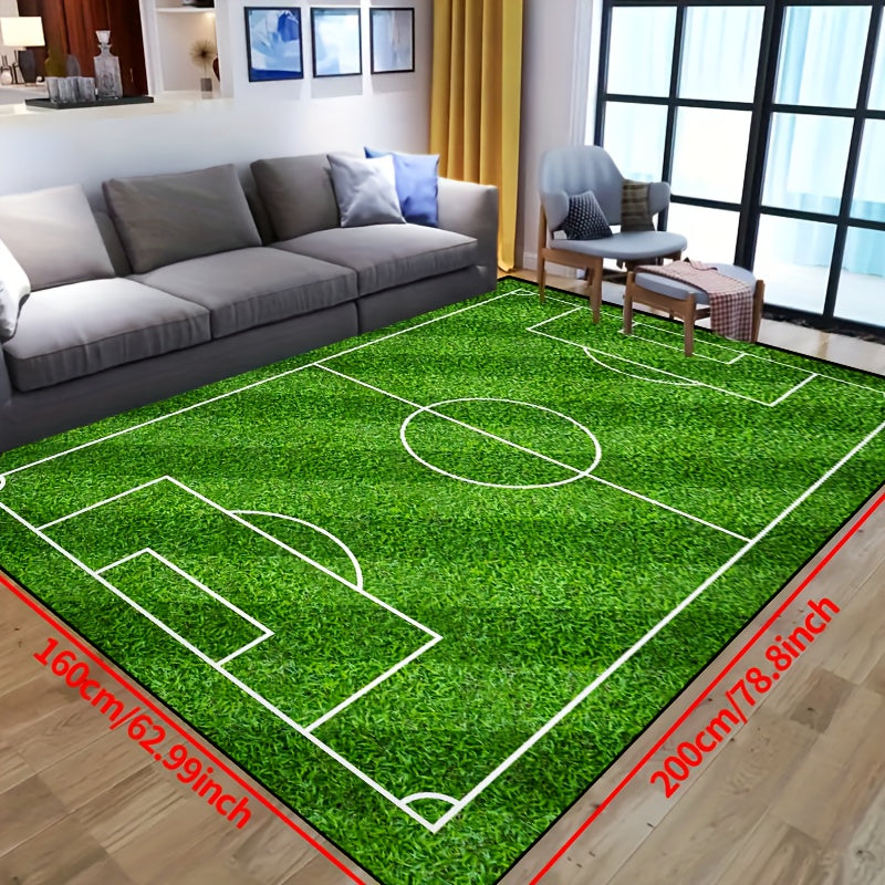 Soccer Field Pattern Floor Rug - Non-slip Washable Lounge Mat for Living Room, Bedroom, Garden or Gaming Room